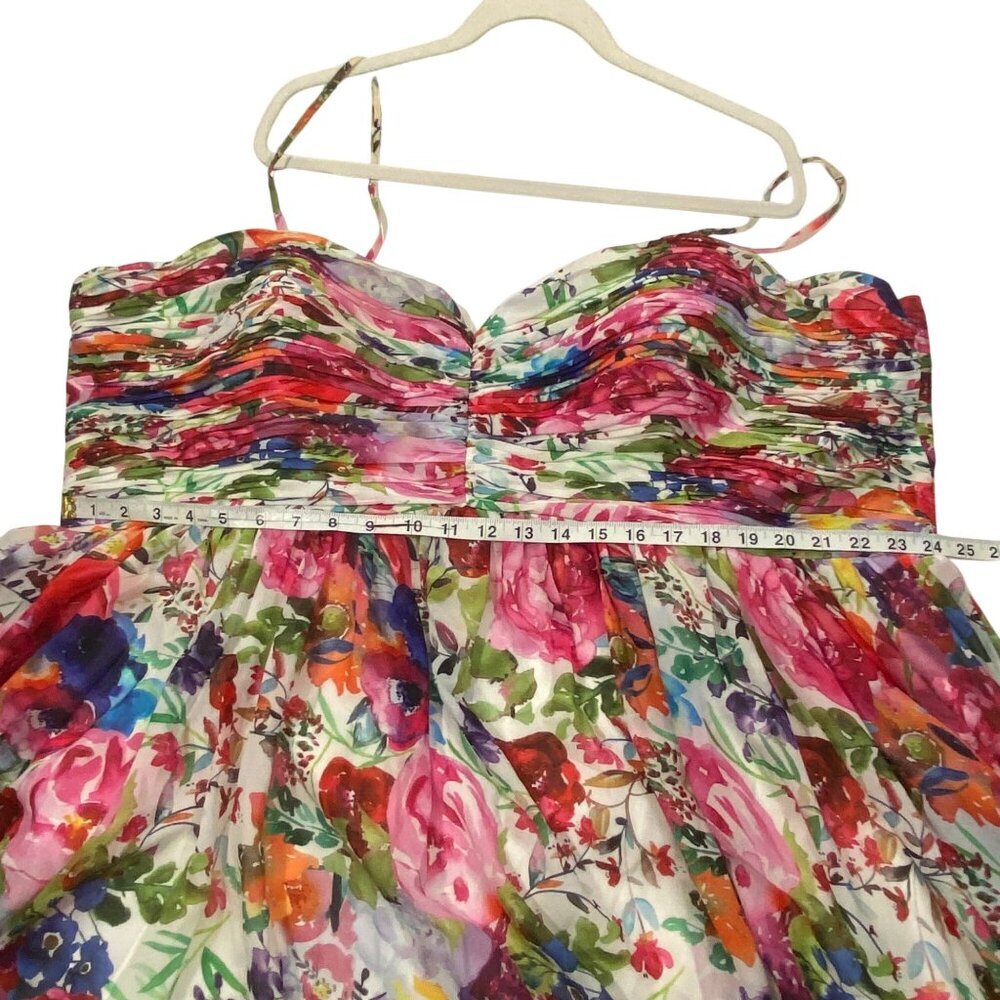 Sydneys Closet floral chiffon formal gown w/ full tulle lined skirt ruched bodic - Picture 9 of 13